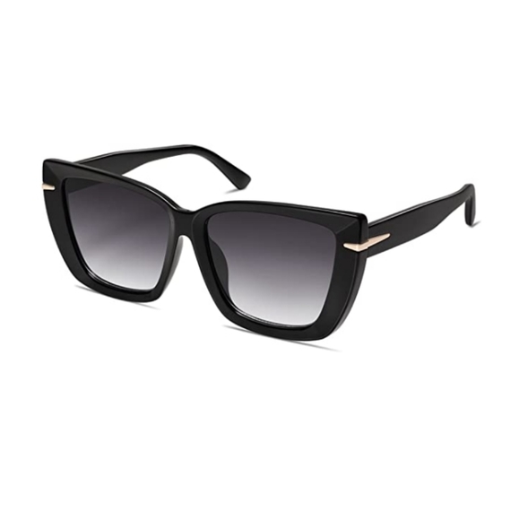 ?Black Oversized Cat Eye Sunglasses Womens Retro Vintage 70s Trendy